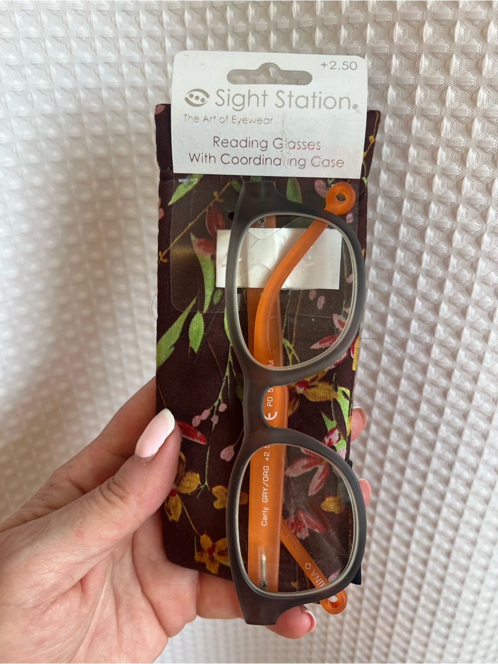 Gray and Orange Reading Glasses with Floral Case